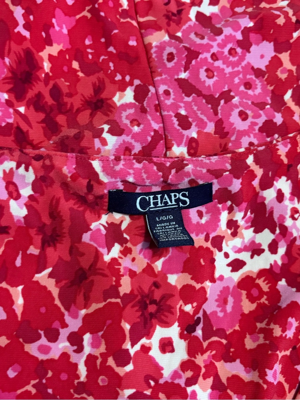 Chaps Red Pink Floral Faux Wrap V-Neck Sleeveless Ruffle Dress Size L - Picture 6 of 7